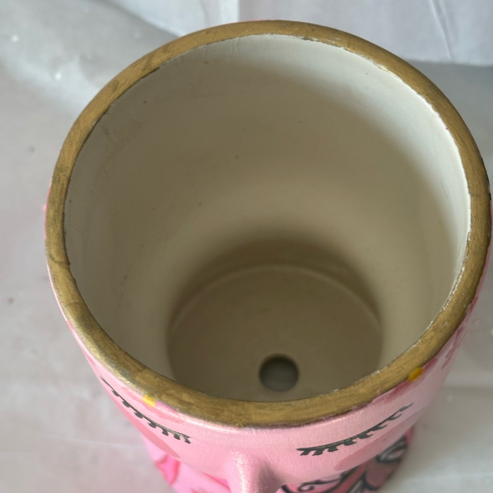 Unique Hand Painted Breast Cancer Awareness Design Face Ceramic Planter Vase - Picture 3 of 4